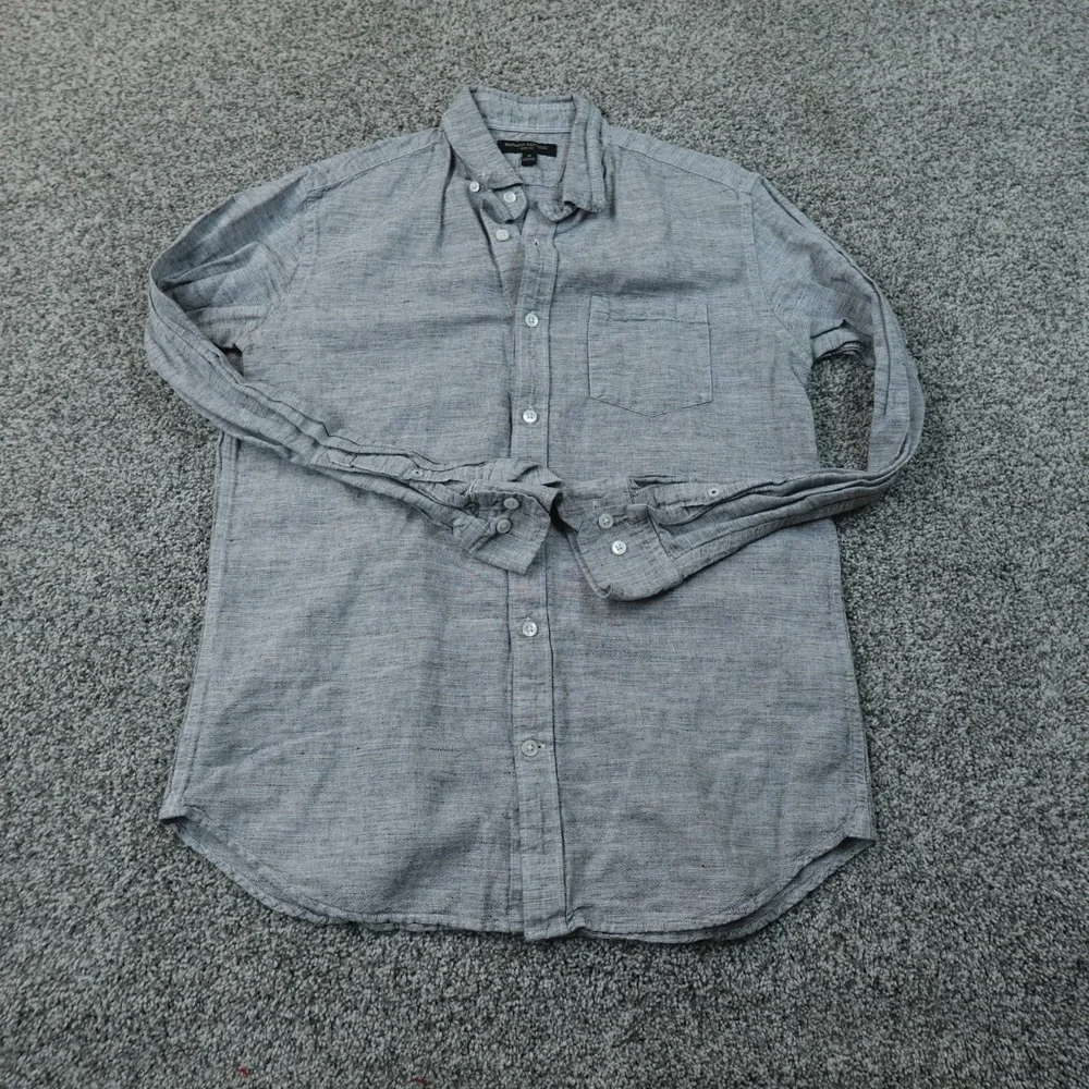 Banana Republic Shirt Mens M Gray Linen Chambray Slim Fit Button Up Long Sleeve